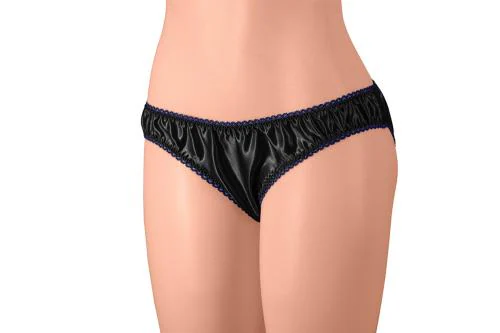 Merise Womens Sexy Silk Satin Bikini Panties (Navy Lace-Black-Medium)