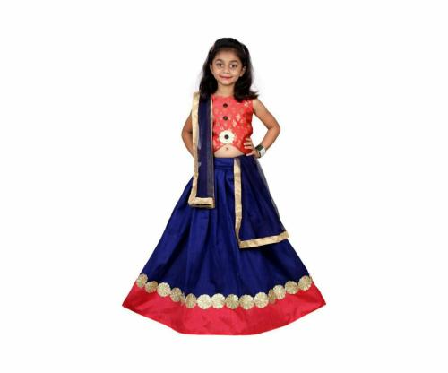 NAZARA FASHION Girls Blue Embroidered Jacquard Lehenga Choli Set With Dupatta ( 2 - 3 Y )