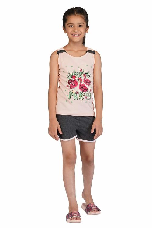 TotzTouch Girls Pink Printed Cotton Tees and Shorts Combo