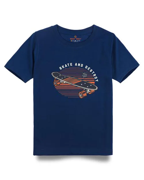 Kiddy Viddy Printed Cotton Round Neck Half Sleeve Tshirt For Boys ( Color - Navy Blue )