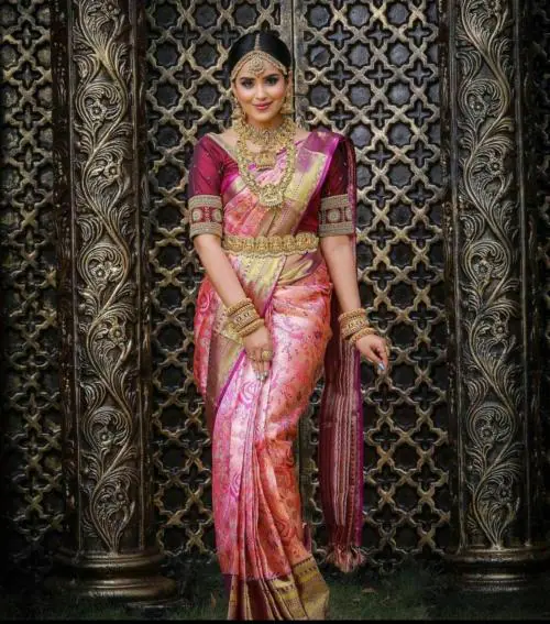 CREATION BAZAAR NC121_PINK_GULAB Beautiful Art Silk Jacquard Border Saree for Women