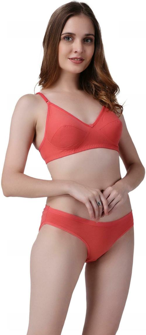 Tiny Toy Women Orange Cotton Blend Bra and Panty Set (size 36B)