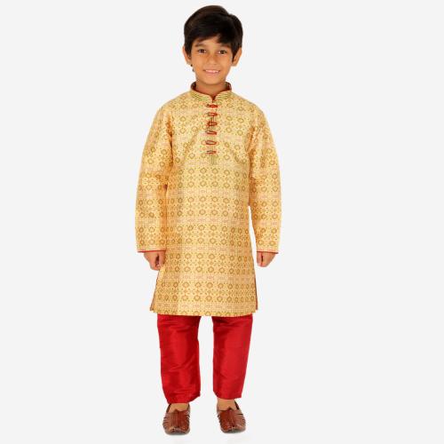 Pro-Ethic Style Developer Ethnic Wear Silk Yellow Kurta Pajama Set for Kids and Boys