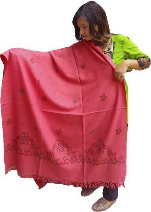 ARUNA KULLU HANDLOOM Genuine HandWoven Kullu Woolen Shawl BLACK WITH ALL OVER FLOWERS (Pack of 1)