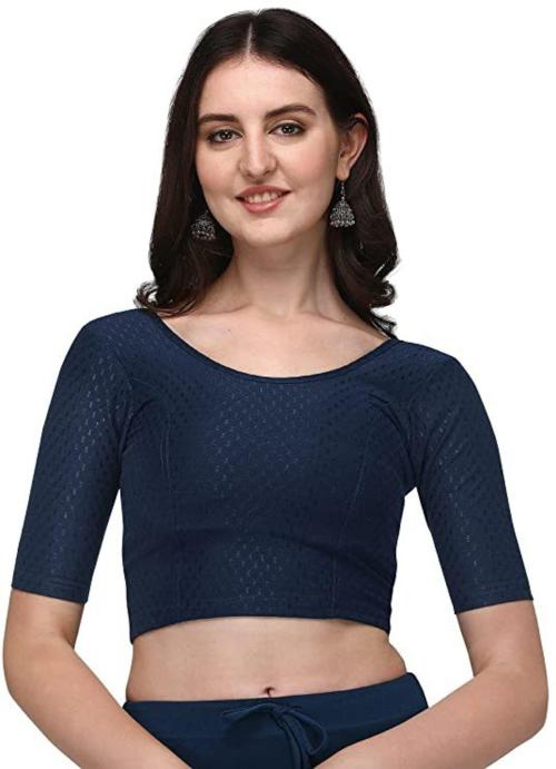 Desimisskart Women Blue Solid Cotton Lycra Blend U-Neck Blouse (Xl)