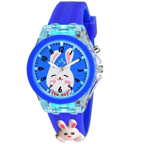 SWADESI STUFF Cute Cartoon Multi Color Lights Rubber Strap Analog Watch for Girls (Blue Rebit)