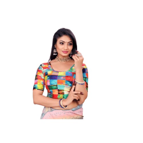 Crazy Bachat Women's Readymade Indian Designer Square Multicolor Printed Stretchable Blouse for Saree.