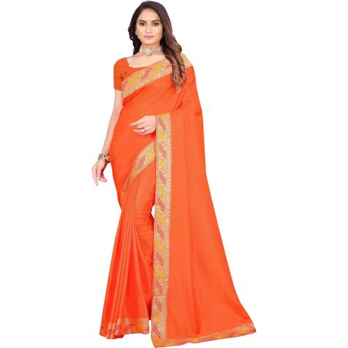 HINAYA Women Orange Embellished Art Silk Daily Wear Saree With Blouse Piece