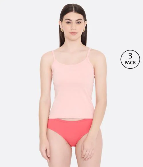 Feelings Women Solid Peach Pure Cotton Innerwear Camisole with Slender Straps