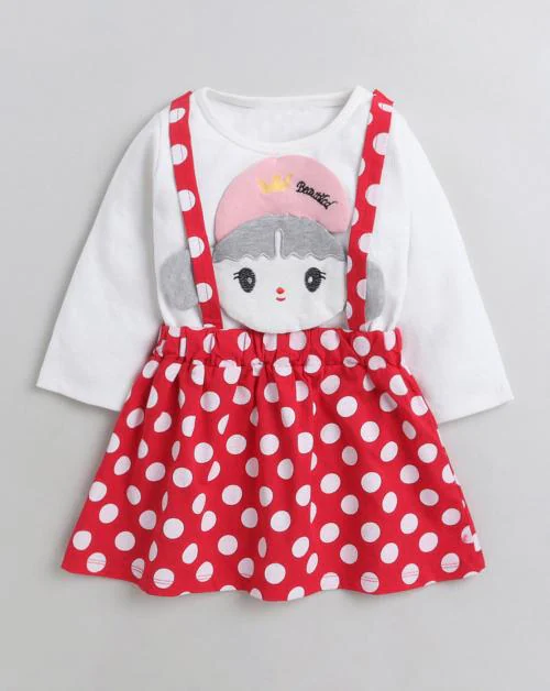 Hopscotch Baby Girls Cotton Full-Sleeve Polka Dot Print Casual Dress In Red Colour For Ages 18-24 Months (YYZ-3115809)