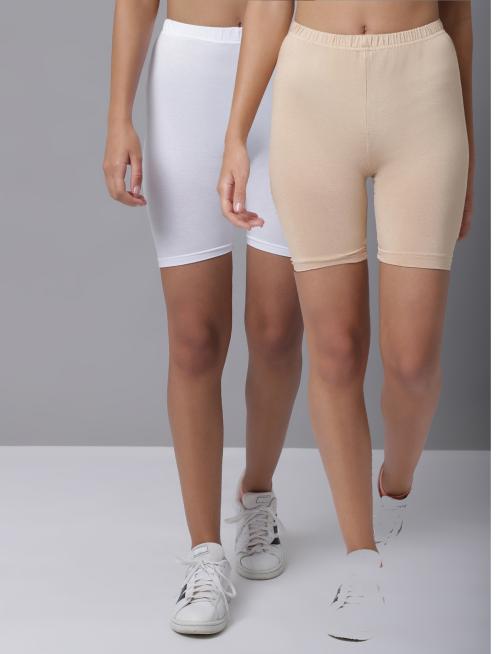 AMBEYCITY Women White Skin Lycra Solid Cycling Shorts
