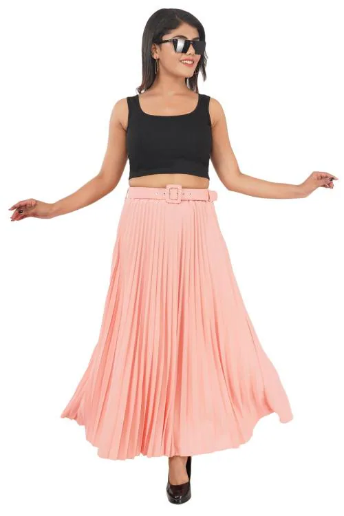 Cotoncroton Creations Stylish Women's Peach Crepe Pleated Skirts