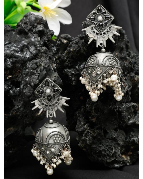 YouBella Jewellery Celebrity Inspired Oxidised Silver Big Size Jhumki Earrings for Girls and Women