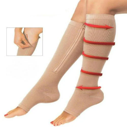 DJ FINDER Premium Quality 1 Pair Zip Compression Socks Zipper Leg Support Knee Stockings Open Toe Thin Anti-Fatigue Unisex Compression Womens Socks.(Random Color)