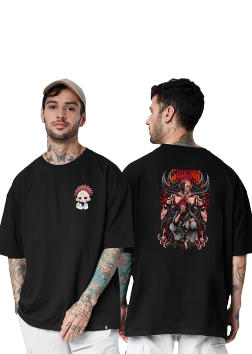 Black - Large Cute Sukuna X Sukuna Throne Jujutsu Kaisen Anime Oversized T Shirt TeesTheDay