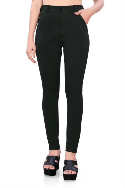 FITHUB WOMEN Solid Mid Rise Casual Formal Pants and Trousers (30)