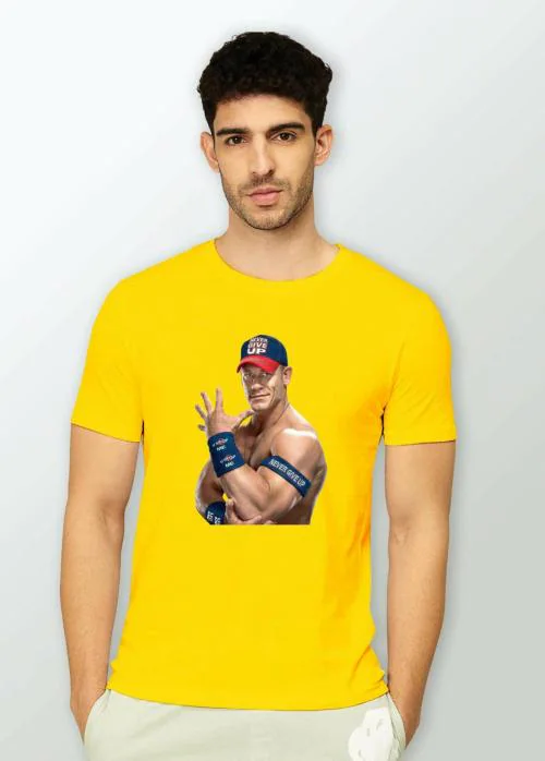 Estaban Men Yellow John Cena Printed Cotton Blend T-Shirt (S)