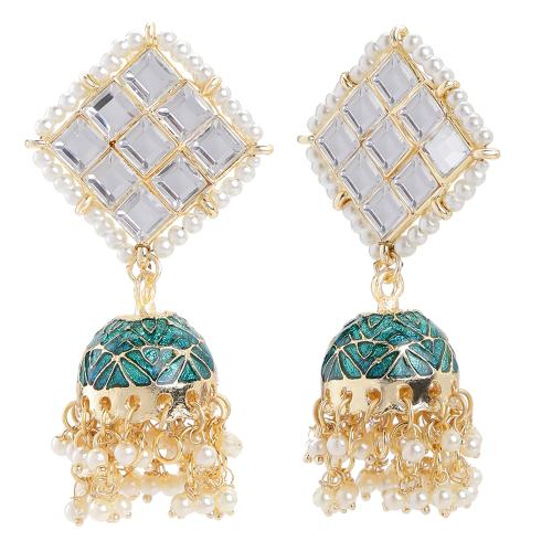 Stefan Gold Plated Meenakari Work Jhumki Earring for Women (CJ100601)