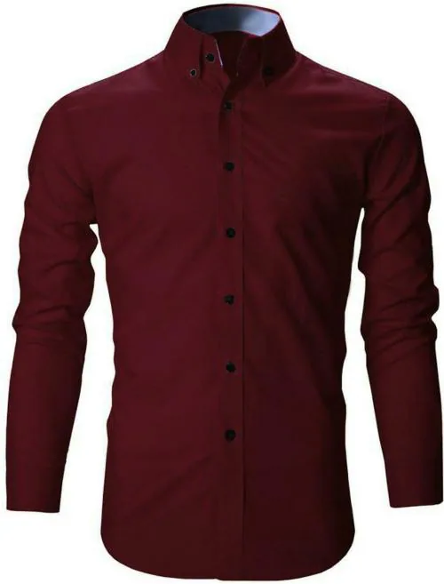 Blue Dove Men Solid Casual Maroon Shirt