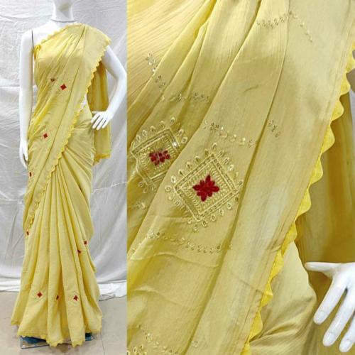 Sareez House Women Yellow Embroidered Art Silk Daily Wear Saree