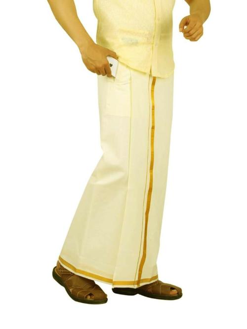 PRAKASAM COTTON Cotton Men Off White Dhotis & Mundus