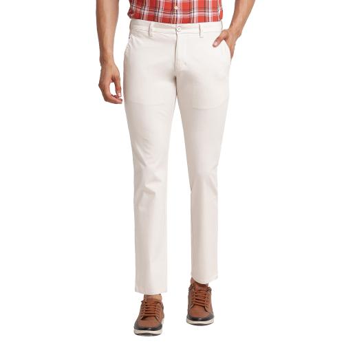 Buy Parx Tapered Fit Solid Beige Trouser Online at Best Prices in India ...