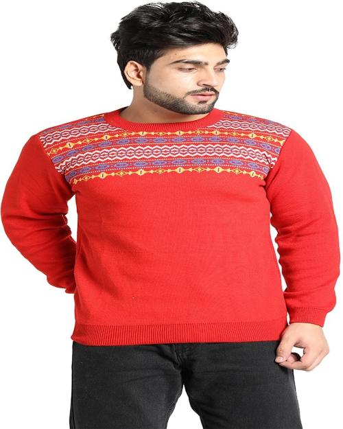 VENATORIA Woven Round Neck Casual Men Red Sweater ()