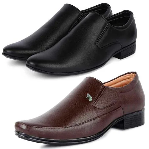 Vitoria Stylish Leather Formal Shoes Combo For Men And Boys ,Pack Of 2, Black, Brown