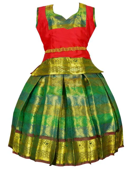 AMIRTHA FASHION Girls Traditional Cotton Silk Pattu Pavadai Lehenga Choli Set