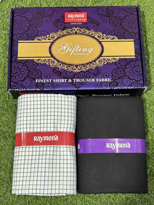 Raymond Pc-Cotton Checkered Shirt & Trouser Fabric in Moments Box Packing (Shirt-2.30 m, Pant-1.20 m)R-Moments-V-131