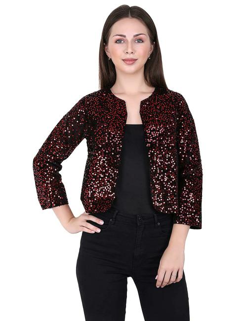 Buy UNFAKENOW Women Red Embellished Velvet Shrug (XS) Online at Best