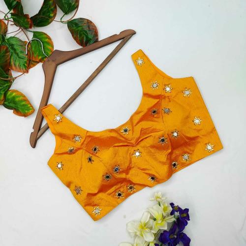 JAHANVI CREATION YELLOW ROUND NECK SHORTS SLEEVE BLOUSE