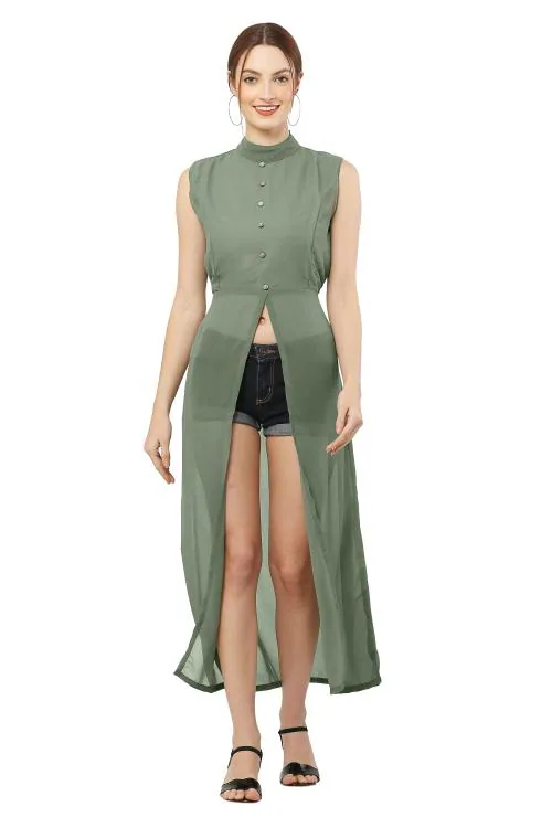 Micro Mount Georgette Light Olive Fit And Flare Maxi Dress
