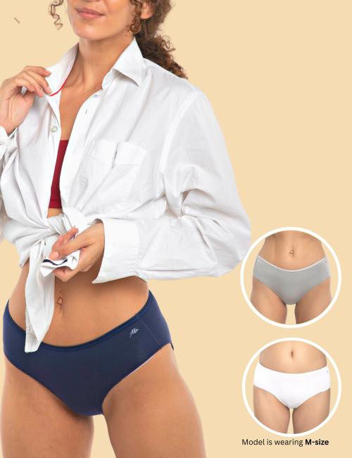 AshleyandAlvis Anti Bacterial, Bamboo MicroModal, Premium Panty, Women Hipster brief, No Itching, 3X Moisture Wicking Daily use Underwear, , (Color-WHITE-GREY-NAVY) (Size-L) (PACK OF 3)