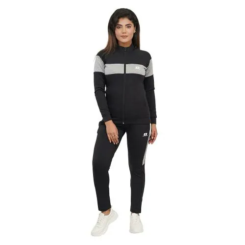 mark & jones Women Black Solid Polyester Lycra Running Tracksuit