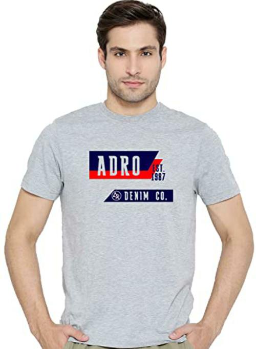 Buy ADRO Men Grey Graphic Printed Cotton T-Shirt (XL) Online at Best ...