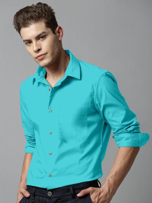 Ynk SHIRTS Men Light Blue Solid Cotton Blend Regular Fit Formal Shirt (Xxl)