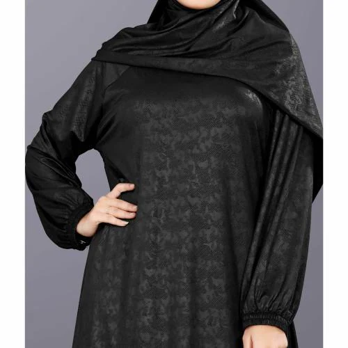 BHUMIFAB Abaya burqua libas Embossed Solid Burqa With Hijab Black