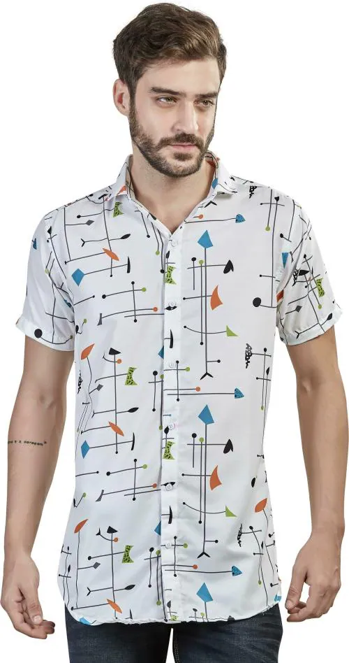 Buy MASTER MARK Men White Printed Rayon Shirt (L) Online at Best Prices