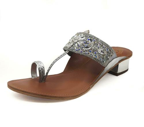Maven Women Kolhapuri Sandal Heels (Silver)