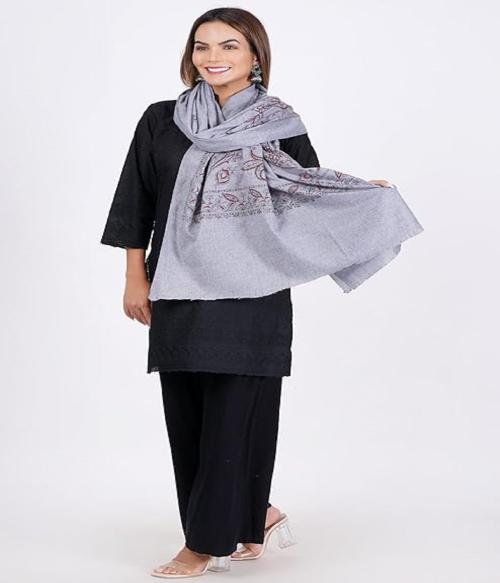 Vrinde Wool Micro Print Tan (Size 42X80 Inch) l Shawl l Women Shawl l Kashmiri Shawl l Winter Wear l Shawl For Women l Dark Grey