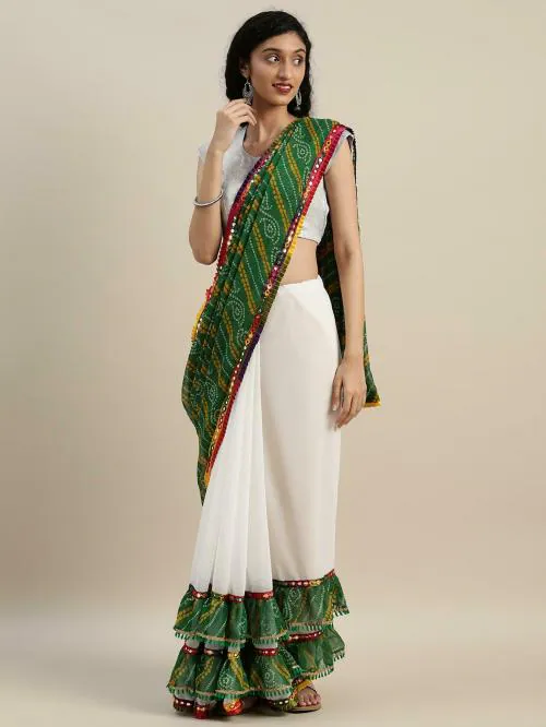 VASTRANAND Women White Pure Georgette Printed Saree