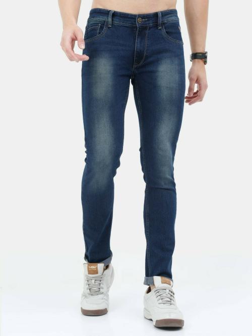 Vudu Men Dark Blue Cotton Slim Jeans Size 36