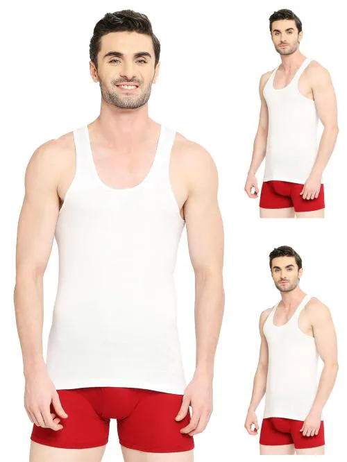 VIP Supreme Men's 100% Cotton White Vest | Moisture Absorbent Inner wear for Men - Pack of 3