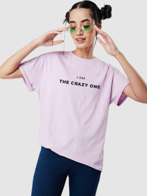 Bewakoof Women's Typographic Purple Short Round Neck T-shirt