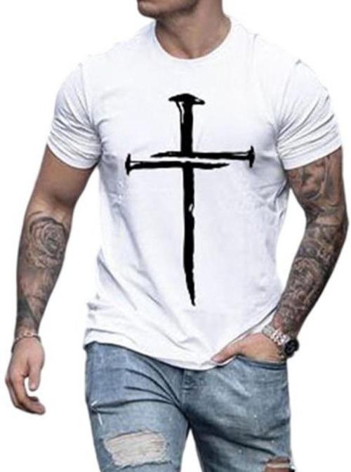 Diwazzo Men White Printed Cotton Blend Round Neck T-Shirt (L)