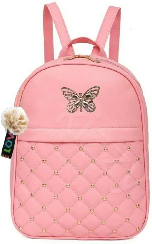 Pu Leather Stylish and Trending New Design Women Backpack Bag for College (Pink)
