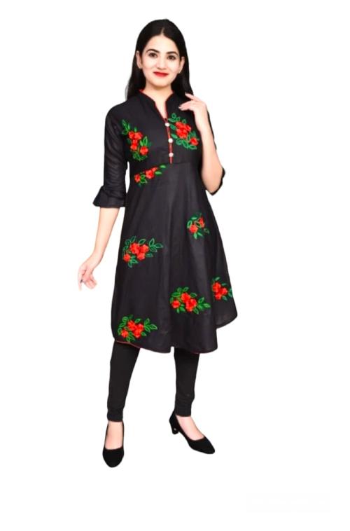 VIBRANCE Floral Print Frock Kurti With Legging | Black Rayon Kurti With Legging | Kurti Set | Rayon Kurti | Summer Wear Kurti For Women's | Pack of 1 (Black_XXL)