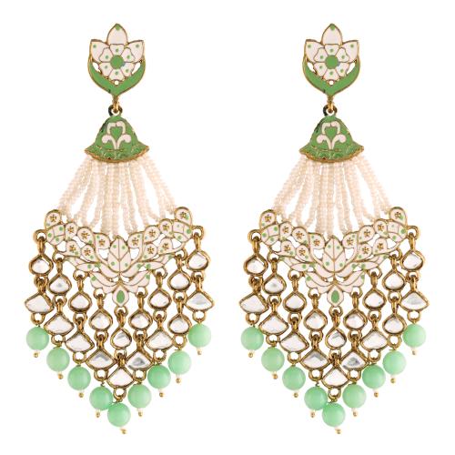 I Jewels 18K Gold Plated Ethnic Meenakari Dangler Earrings studded with Kundan for Women/Girls (E2792Min)