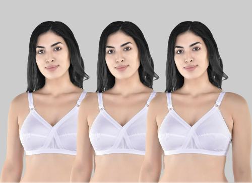 Yana Women White Cotton Blend Pack Of 3 Full Coverage Non Padded Bra (38)